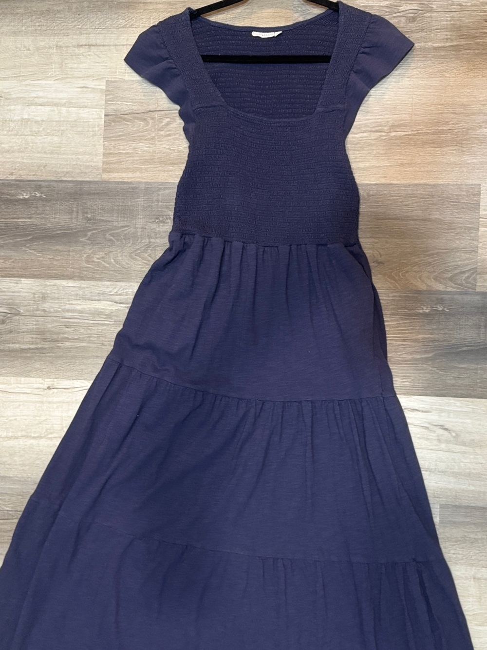 Lucky Brand Navy Blue Tiered Knit Dress with Cap Sleeves